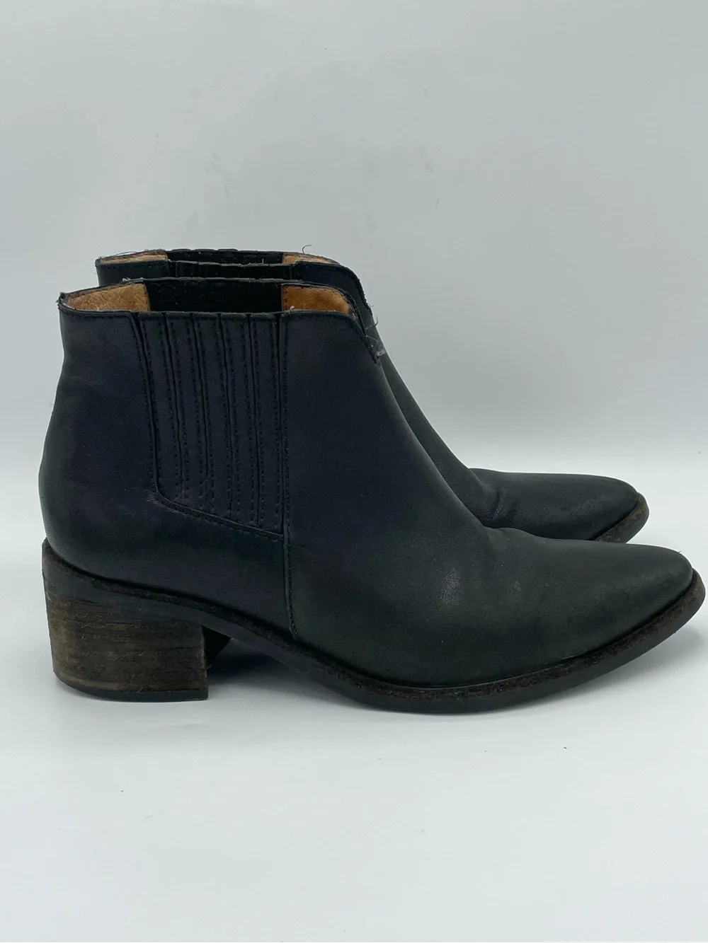 Madewell Jonie Black Leather Western Ankle Boots